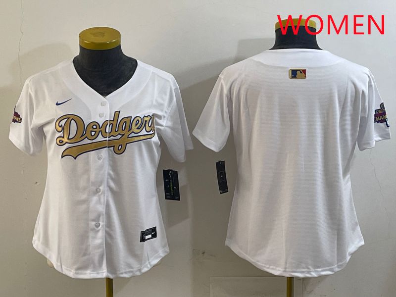 Women Los Angeles Dodgers Blank White Champion gold character 2025 Nike MLB Jersey style 1->women mlb jersey->Women Jersey